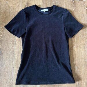 Tibi Black‎ Women's Short Sleeve Round Neck Ribbed Corduroy T-Shirt Size XS